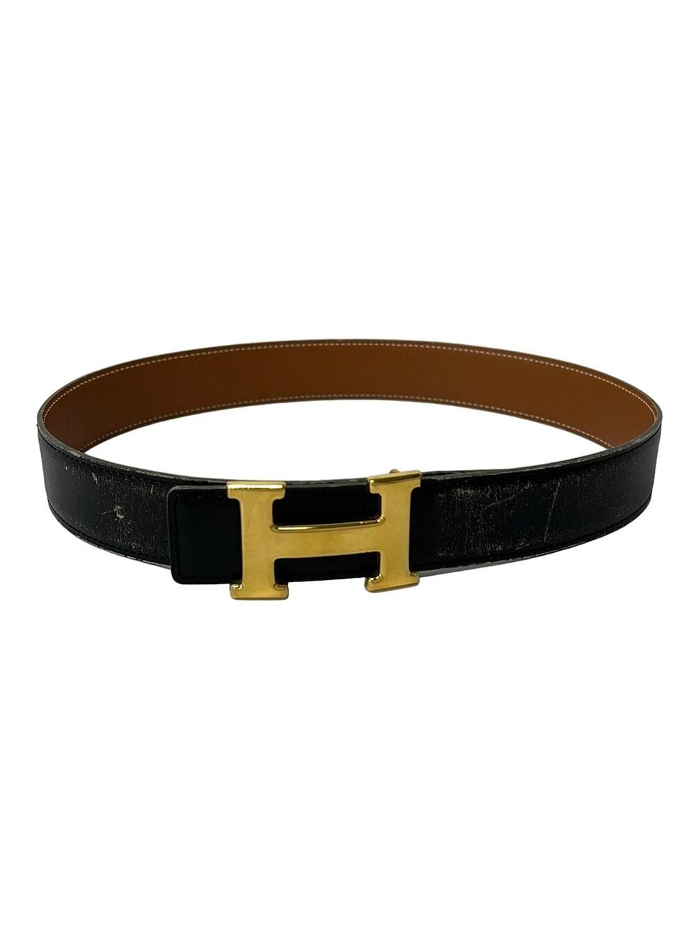 Hermes H Belt Black Gold Leather #364368H58B